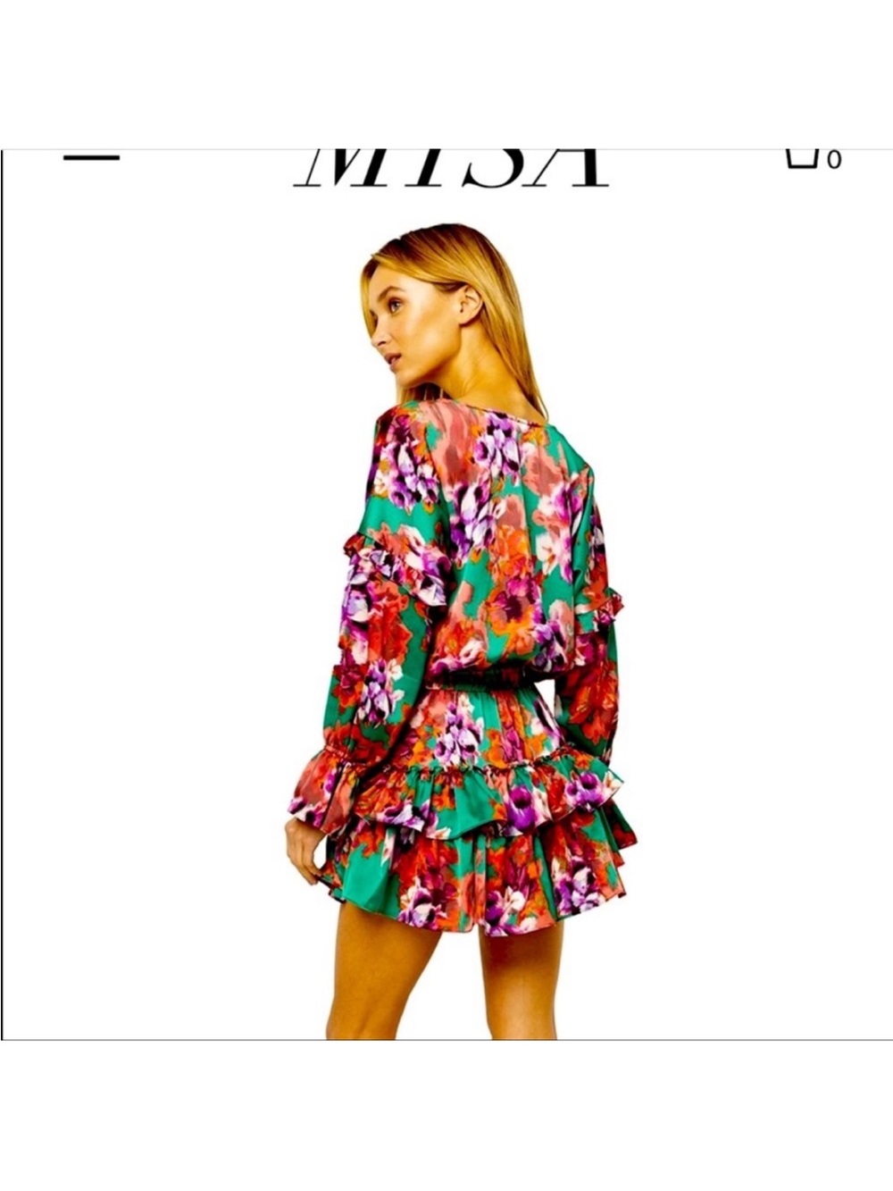Misa Amalya floral ruffle mini dress tiered ruffle hem smocked waist LIKE NEW XS - Picture 4 of 12